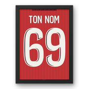 Affiche personnalisée OL extérieur 2026-2027 avec prénom et numéro au choix, cadre noir format A4 ou A3