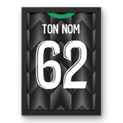 Affiche personnalisée RC Lens extérieur 2026-2027 avec prénom et numéro au choix, cadre noir format A4 ou A3
