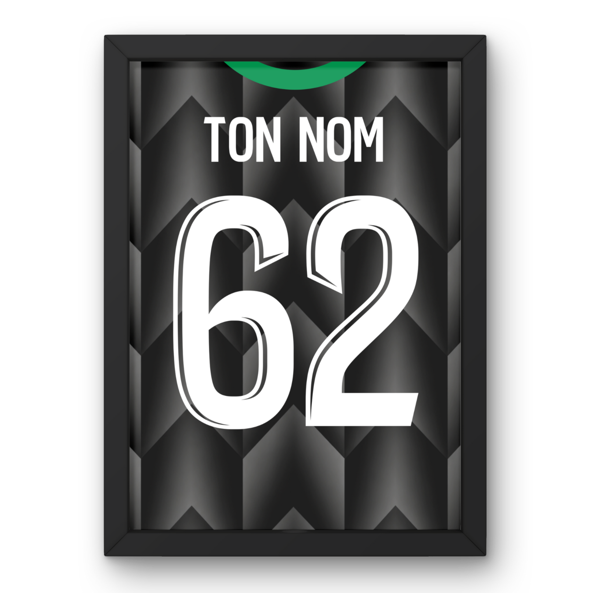 Affiche personnalisée RC Lens extérieur 2026-2027 avec prénom et numéro au choix, cadre noir format A4 ou A3