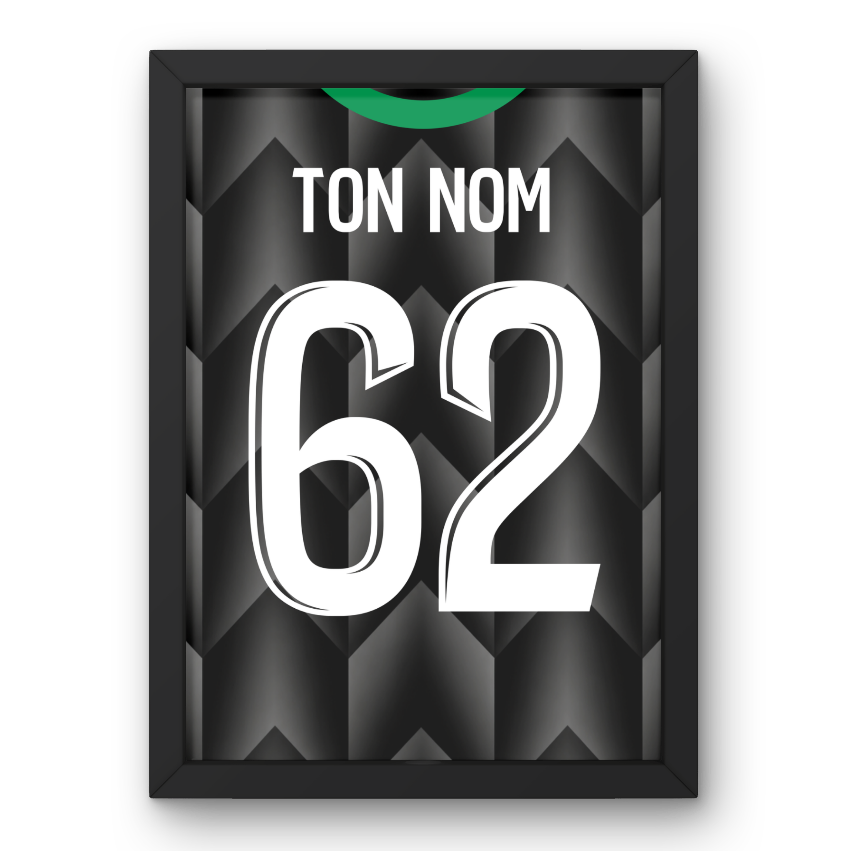 Affiche personnalisée RC Lens extérieur 2026-2027 avec prénom et numéro au choix, cadre noir format A4 ou A3