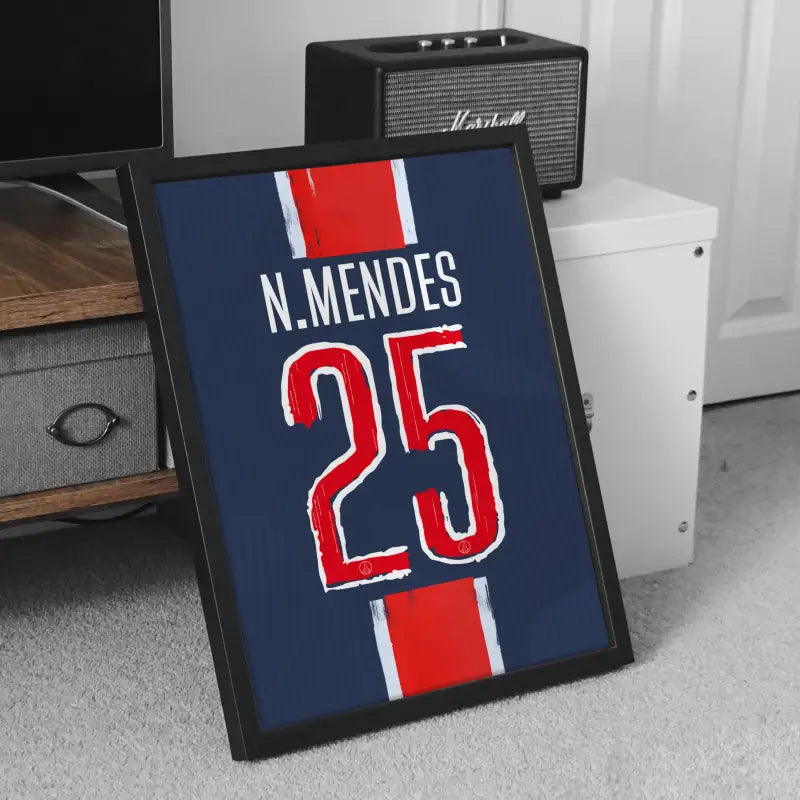 Affiche PSG Mendes 25 flocage Ligue des Champions meuble TV