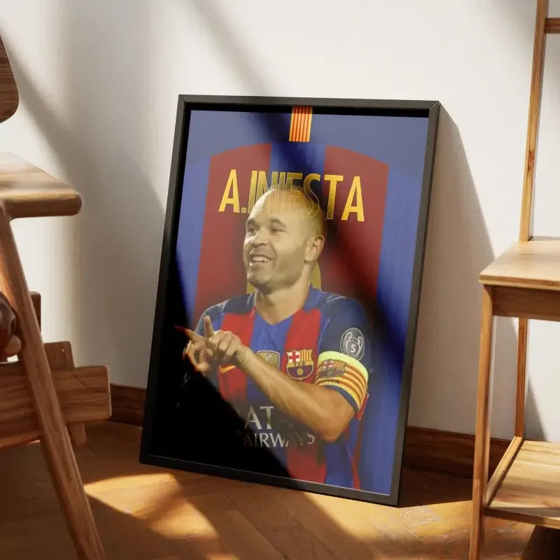 Cadre Andrés Iniesta - Maestro du FC Barcelone – Affiche encadrée personnalisée - Cadre Perso