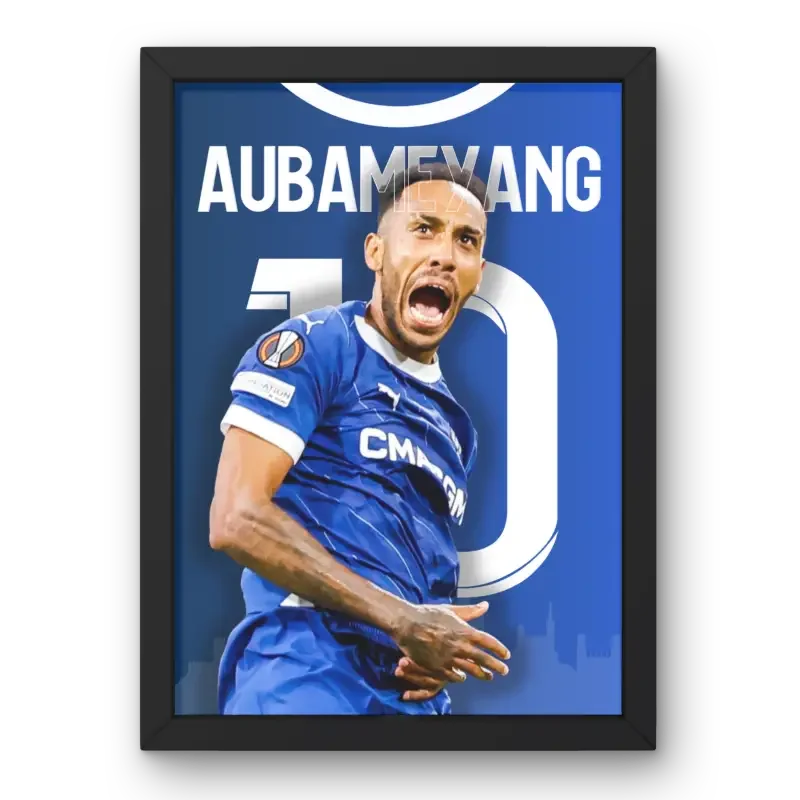 Cadre Aubameyang OM 2023-2024 - L'Attaque Marseillaise – Affiche encadrée personnalisée - Cadre Perso