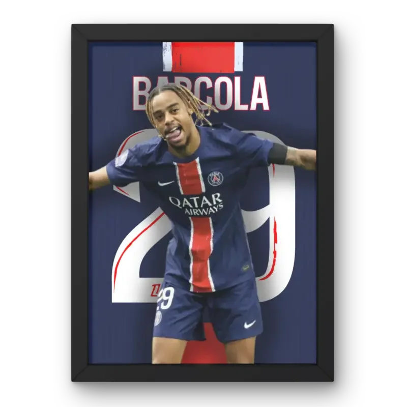 Cadre Barcola Célébration "Charo" PSG - Moment Iconique – Affiche encadrée personnalisée - Cadre Perso