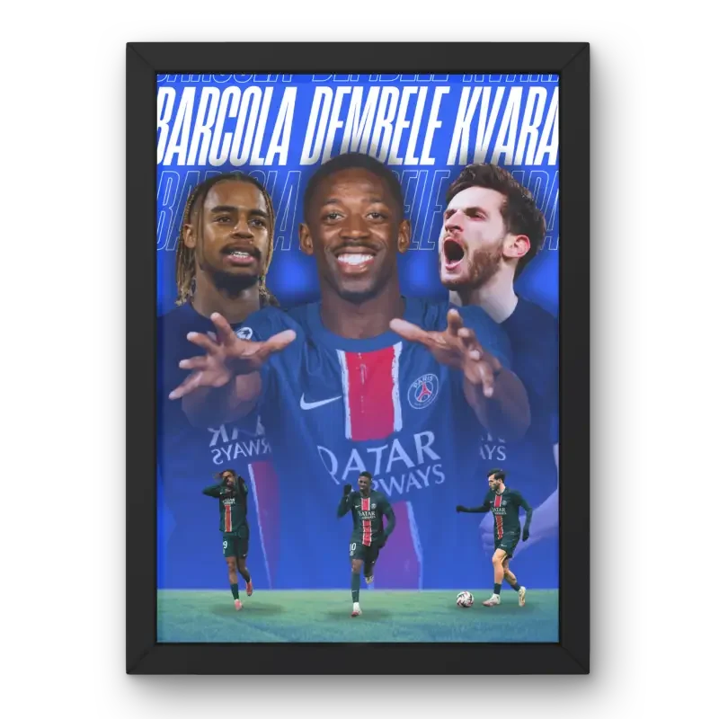 Cadre Kvaratskhelia, Dembélé & Barcola - PSG – Affiche encadrée personnalisée - Cadre Perso