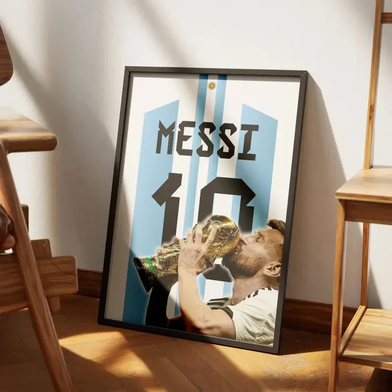 Cadre Lionel Messi - Héros de la Coupe du Monde 2022 – Affiche encadrée personnalisée - Cadre Perso