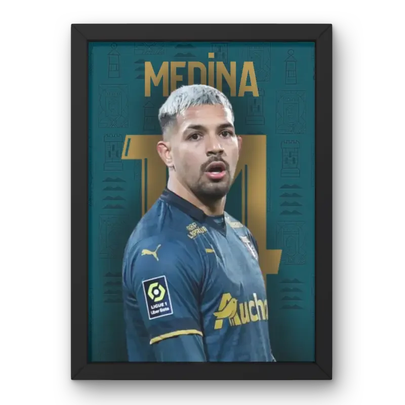 Facundo Medina - L’Âme Défensive du RC Lens – Affiche encadrée personnalisée - Cadre Perso