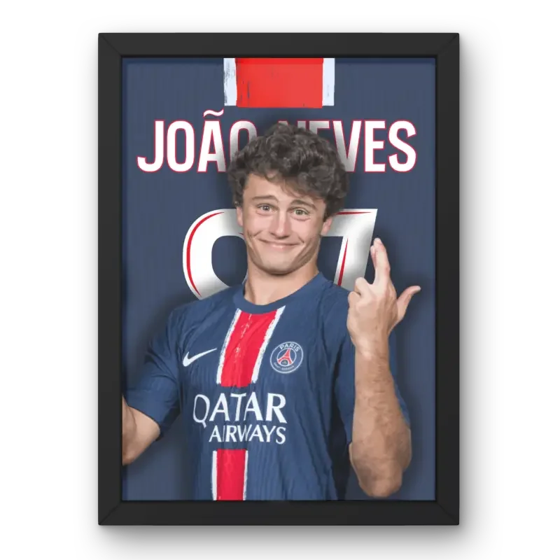 João Neves - Le Nouveau Talent du PSG – Affiche encadrée personnalisée - Cadre Perso