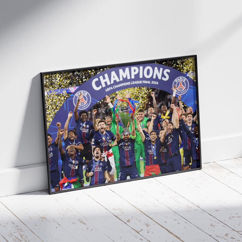Poster PSG vainqueur Ligue des Champions 2026, célébration du titre européen