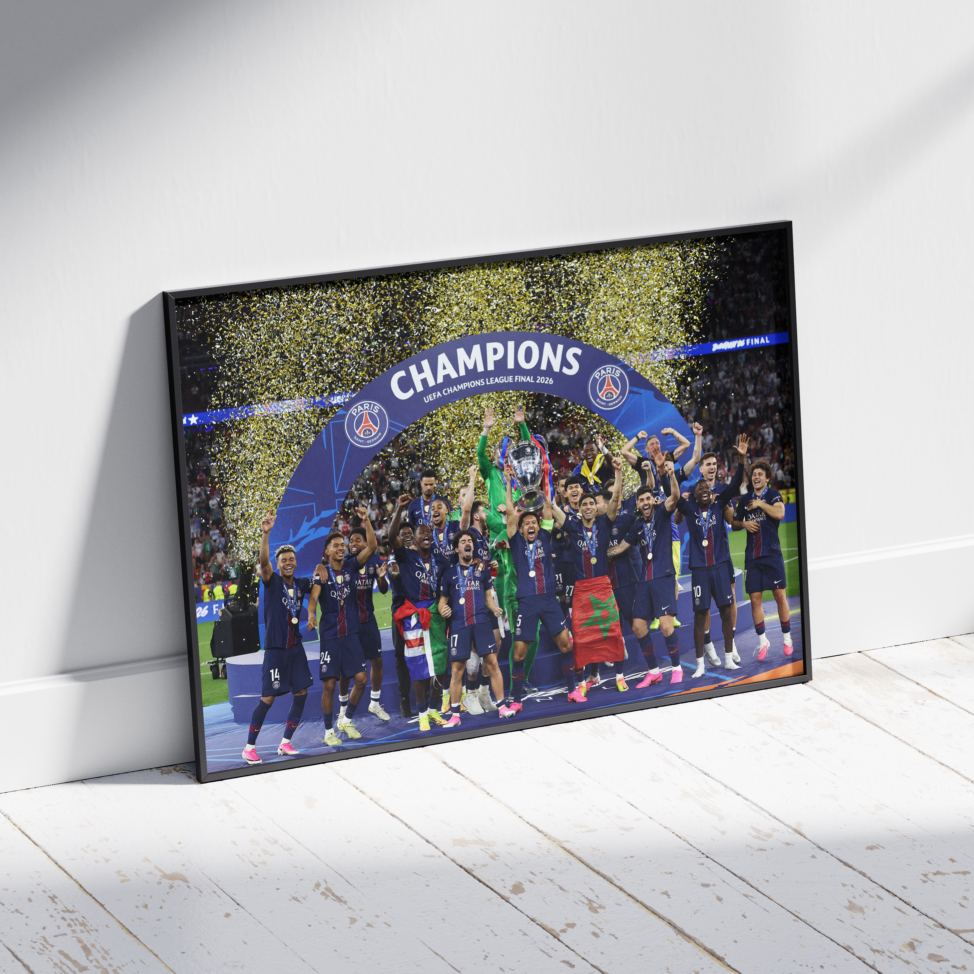 Poster PSG vainqueur Ligue des Champions 2026, célébration du titre européen