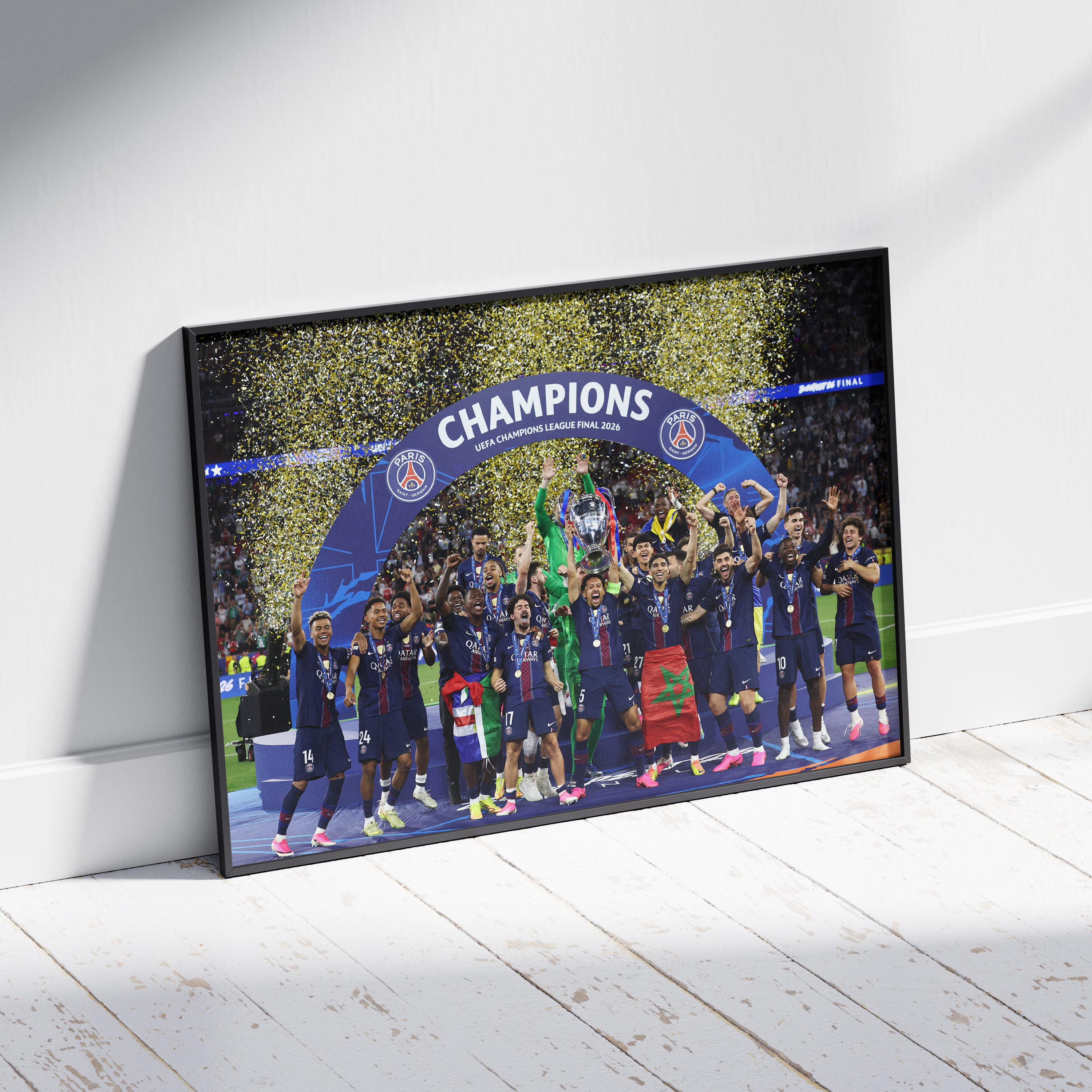 Poster PSG vainqueur Ligue des Champions 2026, célébration du titre européen