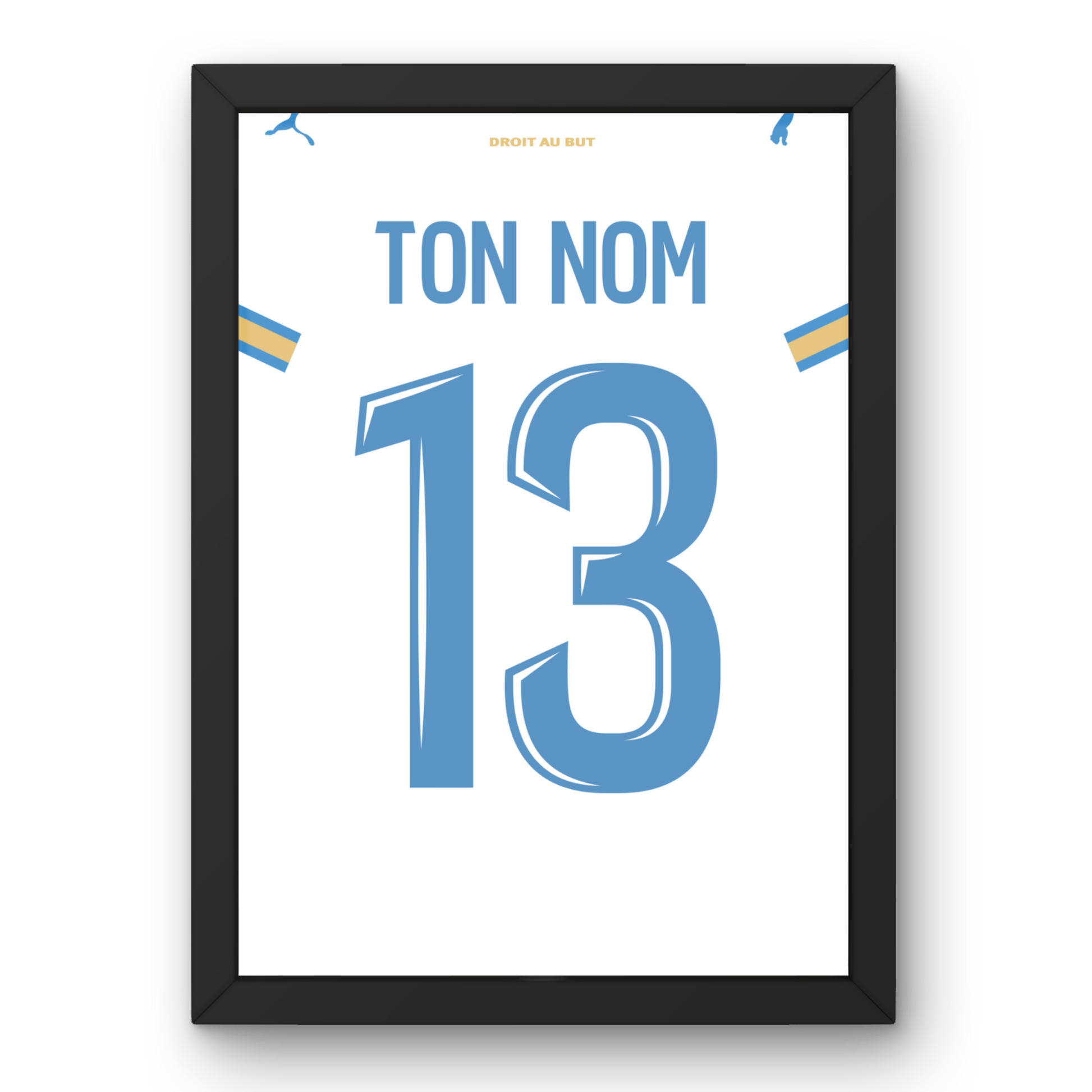 Affiche cadre maillot OM domicile 2026-2027 personnalisable avec ton nom et numéro 13